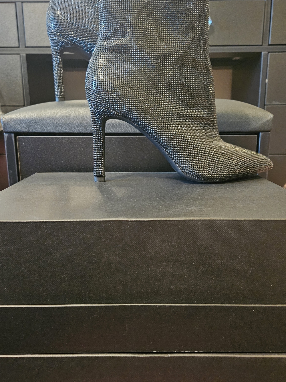 Gianni Bini Black Rhinestone Pointed Stiletto Ankle Booties